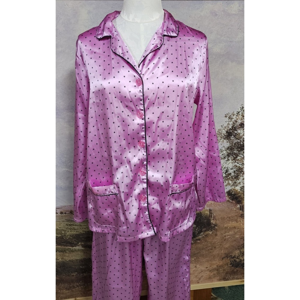 Victorias Secret Stars  AFTERHOURS SILKY SATIN  Pajama Set Pajamas Sz LG